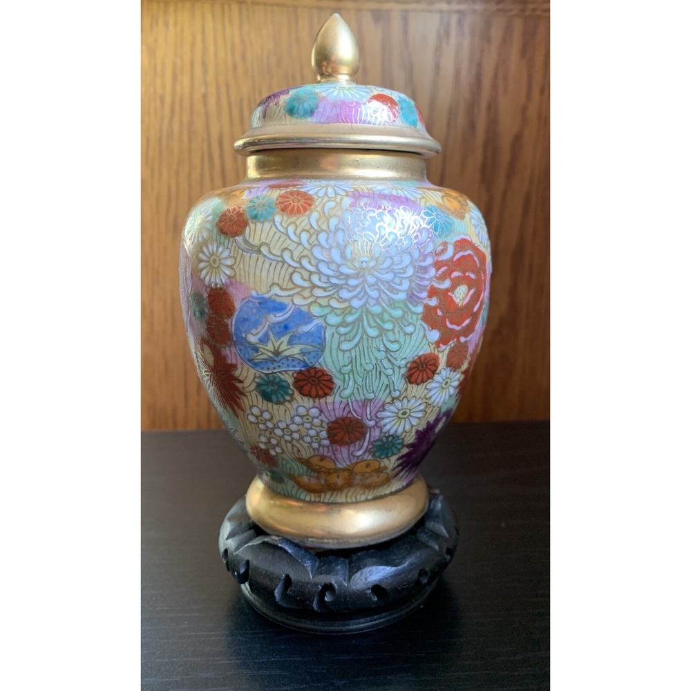Vintage Chinese Multicolored Cloisonne Temple / Ginger Jar Lidded 6.5"
